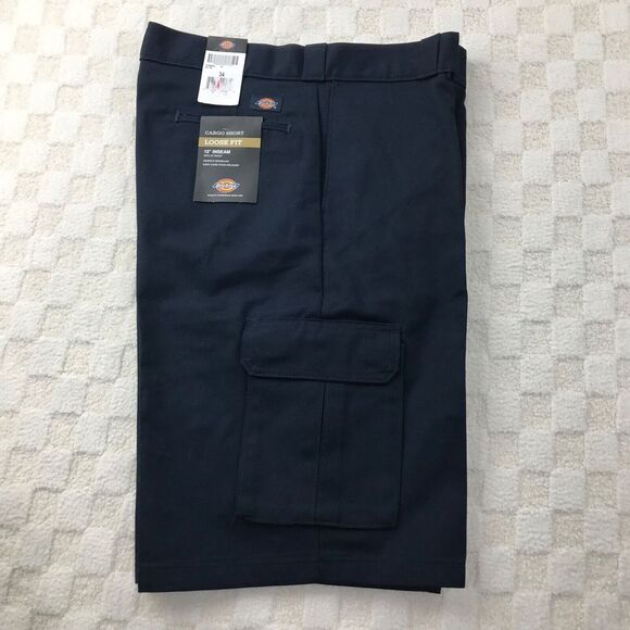 Dickies Shorts Mens 34 Navy Blue Cargo Pocket Loose Fit Baggy 13